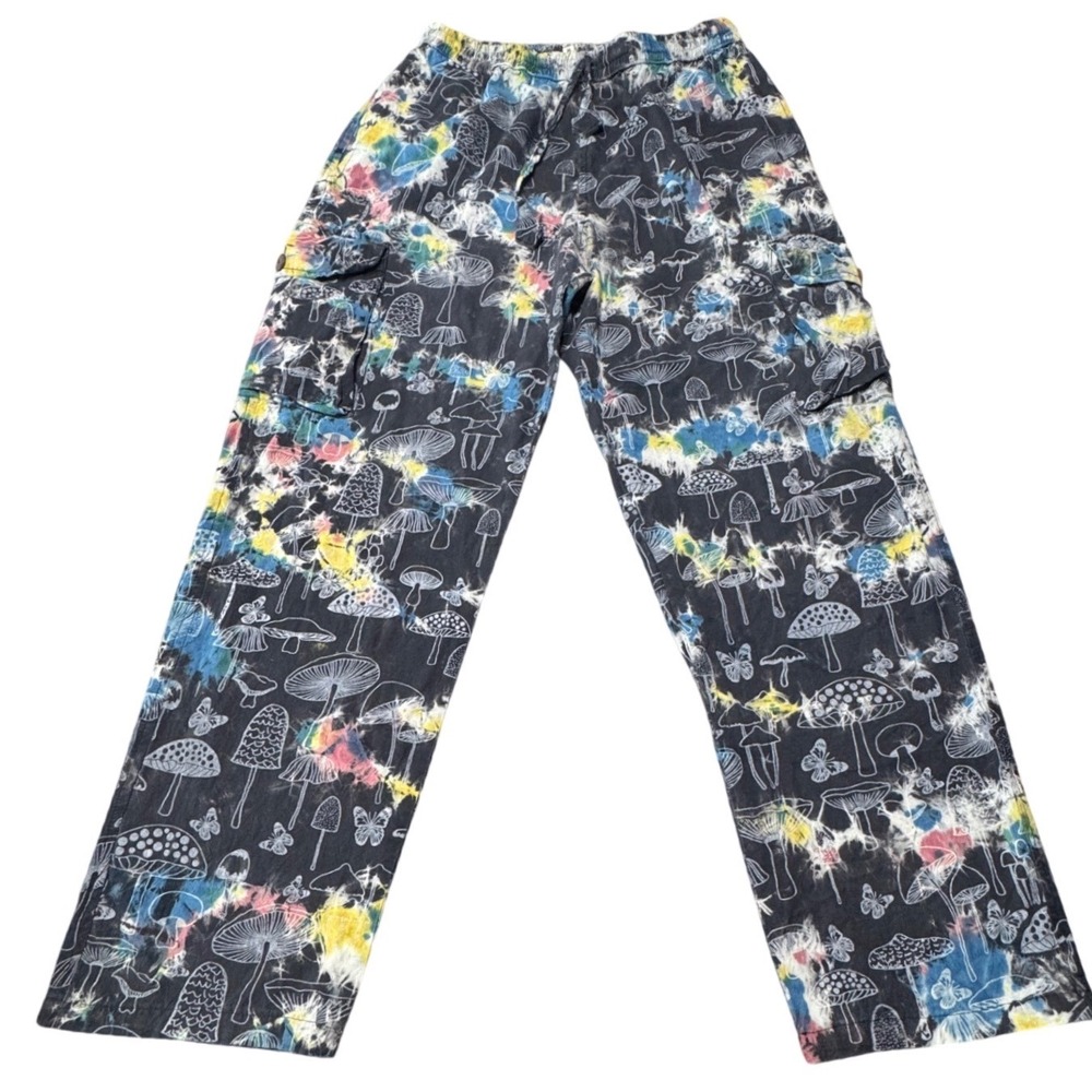 Earthbound Mushroom Cargo Pants Unisex Medium Cott Tie Dye Whimsygoth Fairycore - Picture 1 of 14